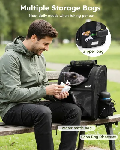 Vista 8 de Pecute - Mochila para mascotas, extensible con malla transpirable para perros pequeños, gatos, mochila para mascotas, para senderismo, viajes