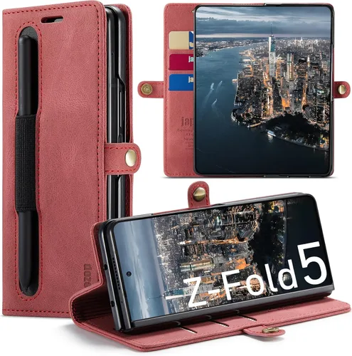 Vista 21 de Funda tipo cartera para Samsung Galaxy Z Fold 3 con soporte para bolígrafo S, color negro