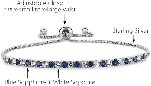 Vista 2 de Tirafina Gemstone and Lab-Created White Sapphire Adjustable Bolo Bracelet, Sterling Silver, Easy-On Easy-Off (6, 7 and 8 inch Wrist Size)