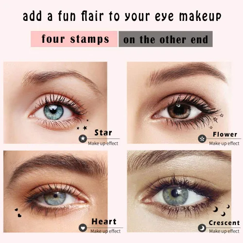 Vista 3 de Juego de sellos faciales y delineadores, 4 sellos de patrón negro y delineadores de ojos de fieltro, bolígrafo de maquillaje de ojos 2 en 1 de doble