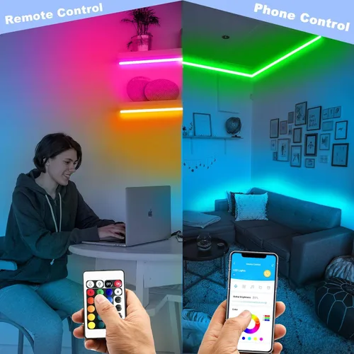 Vista 2 de DAYBETTER - Tira de luces LED inteligentes de 32.8 pies, kits de tira de luces LED RGB 2835 con control remoto de 24 teclas, tira de luces LED