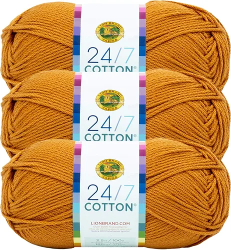 Vista 74 de Lion Brand Yarn - Hilo ligero 24/7 de algodón para tejer, hacer ganchillo y manualidades, Ámbar, paquete de 1 Light Worsted 100% Mercerized Cotton