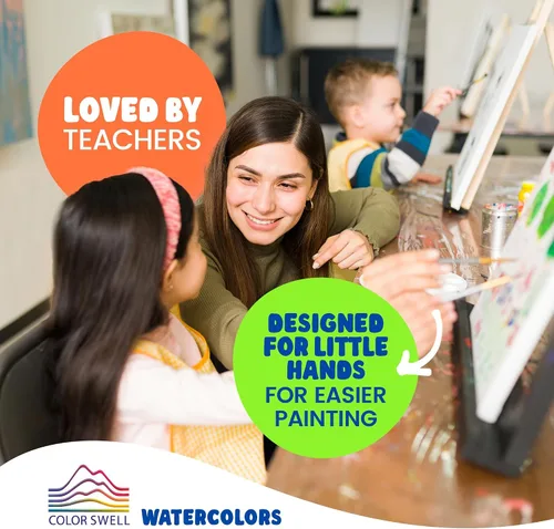 Vista 5 de Juego de pintura de acuarela de 8 colores con pinceles de madera, lavable y no tóxico, ideal para niños, estudiantes y actividades en el aula