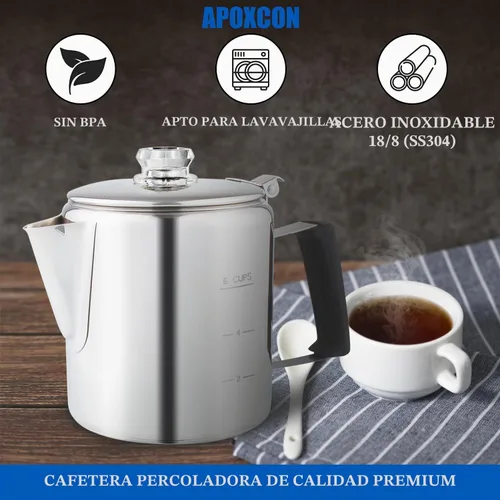 Vista 9 de Cafetera Percoladora Multiuso de Acero Inoxidable para Estufa con Dos Perillas de Vidrio Borosilicato Resistente Mango de Sílice Cafetera