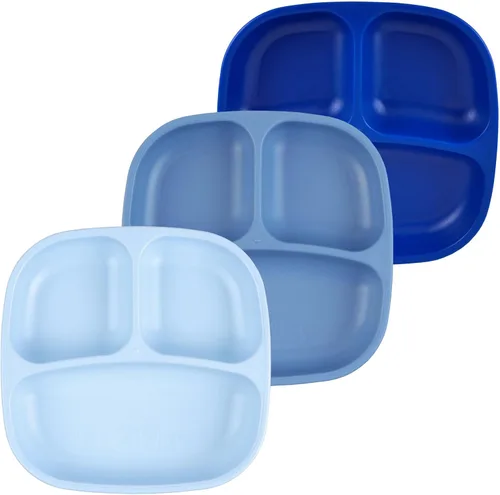 Vista 19 de Re-Play - Juego de 3 platos hondos divididos reutilizables, con 3 tapas, 3 compartimentos, 7 pulgadas, aptos lavavajillas/microondas, 7.37 x 7.37 x
