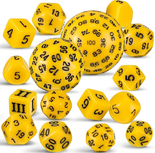 Vista 9 de Civaner Juego completo de 15 dados poliédricos D3-D100 esféricos RPG en negro opaco, 100 lados para juegos de rol, suministros de fiesta
