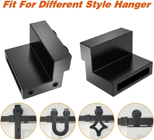 Vista 6 de ZEKOO Dispositivo de límite de tope de acero negro para puerta corrediza de granero, accesorios de tope de rodillo, accesorios (2 juegos)
