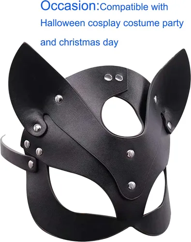Vista 4 de Woman Leather Cat Mask Costume Bunny Fox Masks,Animal Half Face Mask Cosplay Halloween Party Women Ladies