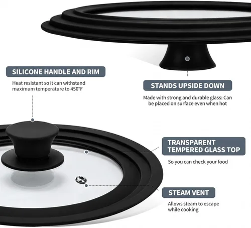 Vista 2 de Silicone Glass Pan Lids Compatible with Tramontina, 6-12 Inch, 3 Pack