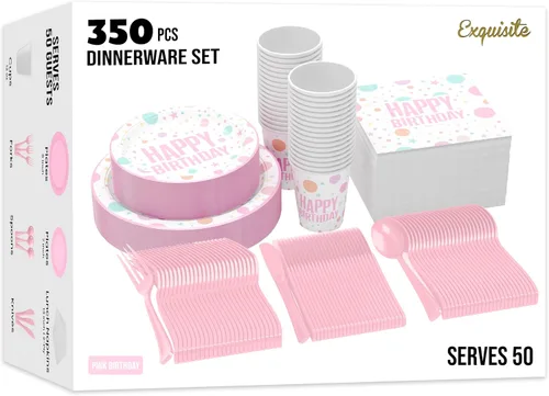 Vista 10 de Exquisite 350 Piezas Platos de Plástico de Cumpleaños Azules Para Fiestas, Juego de Platos Desechables de Cumpleaños Azules, 50 de Cada Juego