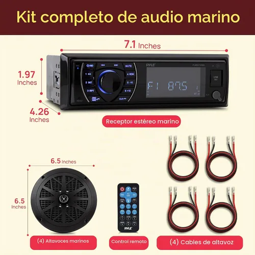 Vista 2 de Kit de receptor de unidad principal marina Pyle - Estéreo digital LCD en el tablero Bluetooth y micrófono integrados con sistema de radio AM FM