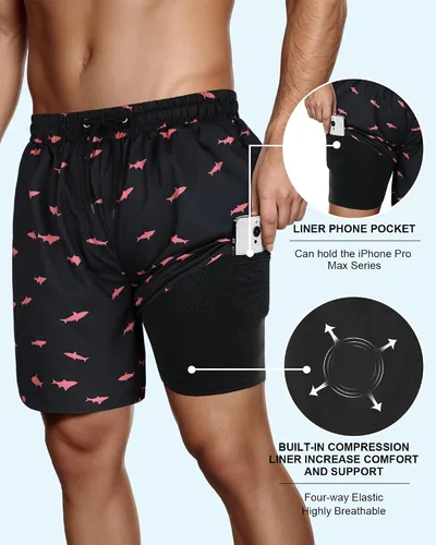 Vista 2 de American Trends Traje de baño para hombre, de secado rápido, con forro de compresión