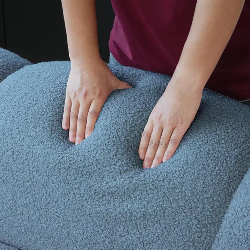 Vista 4 de JACH Sofá de nube de 3 plazas para sala de estar, moderno sofá tapizado de sherpa, sofá de ocio minimalista, cómodo sofá nube para apartamento Azul