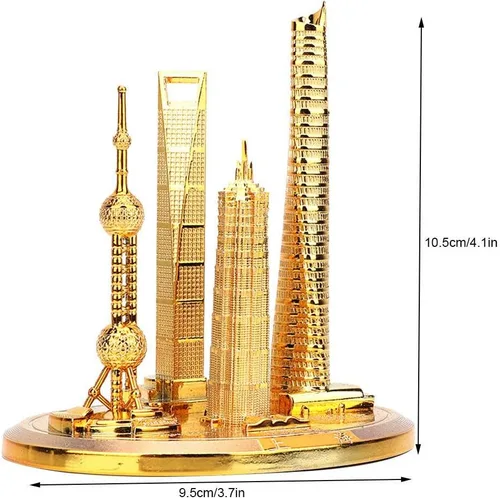 Vista 4 de Modelo de arquitectura famoso de HEEPDD, edificio de Shanghai Oriental Pearl Tower Collection, 9.5x10.5cm Small Decor, Gold Bronze Option, For
