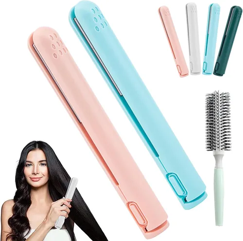 Vista 8 de Mini rizador de doble propósito, mini alisador de pelo y rizador 2 en 1, fuente de alimentación USB, rizador de viaje, alisador de pelo portátil