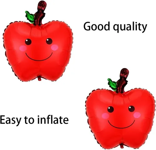 Vista 5 de 5 globos de fruta de manzana, globos temáticos de frutas, globos de aluminio de manzana para fiesta temática de regreso a clases, suministros