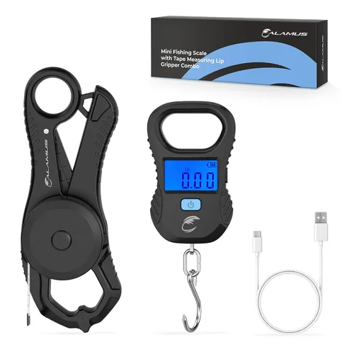 Vista 10 de Calamus Báscula de pescado ligera - Báscula digital recargable con cable USB, capacidad de 55 libras, unidades múltiples libras/onzas y kilogramos