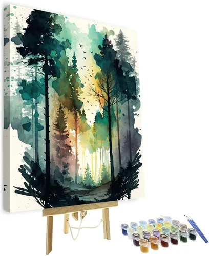 Vista 7 de TUMOVO Pintura por números para adultos, pintura de bosque por números, acuarela, paisaje por números, para niños, paisaje natural, pintura por