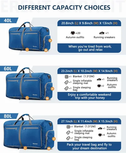 Vista 2 de Gonex Bolsa de viaje plegable grande de 40 L, 60 L, 80 L, 100 L, 150 L, con compartimento para zapatos, plegable, ligera, repelente al agua, bolsa