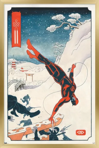 Vista 15 de Trends International Marvel Comics Daredevil - Póster de pared ninja, 22.4 pulgadas de largo x 14.7 pulgadas, versión enmarcada en madera de granero