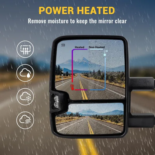 Vista 5 de Espejos de remolque para Dodge Ram 1500 2009-2018, Dodge Ram 2500 3500 2010-2018 con función de vidrio eléctrico, sensor de temperatura, flecha