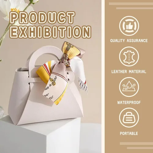 Vista 3 de LPEIEB Paquete de 12 Bolsas de Regalo Tipo Candy Bag de Cuero con Cinta, Bolsas de Regalo de Boda de PU con Asa de Cinta, Cajas de Favor de Fiesta