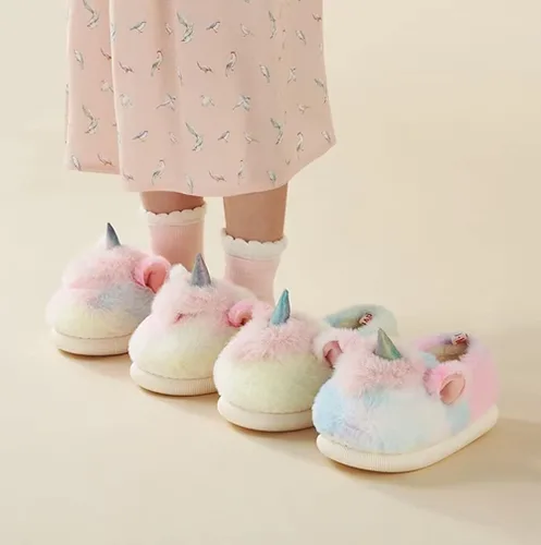 Vista 8 de Yooname Cute Unicorn Dinosaur Plush Warm Slippers for Kids Toddlers Girls Boys, Winter Cozy House Non-slip Slippers for Indoor Outdoor,Unicorn Gift