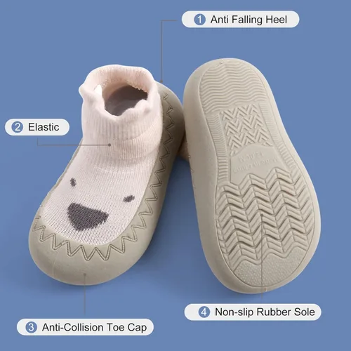 Vista 3 de Aoluvy Zapatos de calcetín para caminar para bebés, zapatos antideslizantes de goma suave para niños y niñas, primeros caminos, suela de dibujos