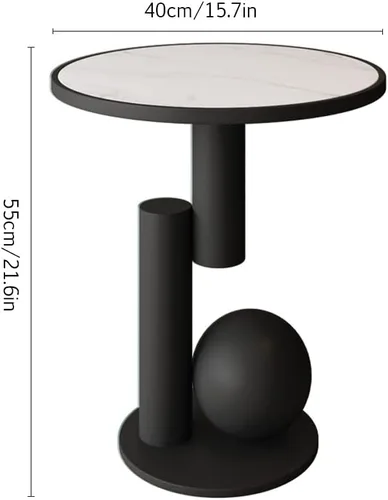 Vista 3 de Mesa auxiliar redonda moderna de mármol de 15.7 pulgadas, mesa auxiliar decorativa (negro)