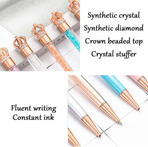 Vista 4 de Bolígrafos personalizados con nombre grabado con texto y nombre de lujo, corona de diamante sintético, bolígrafo de regalo personalizado para niñas