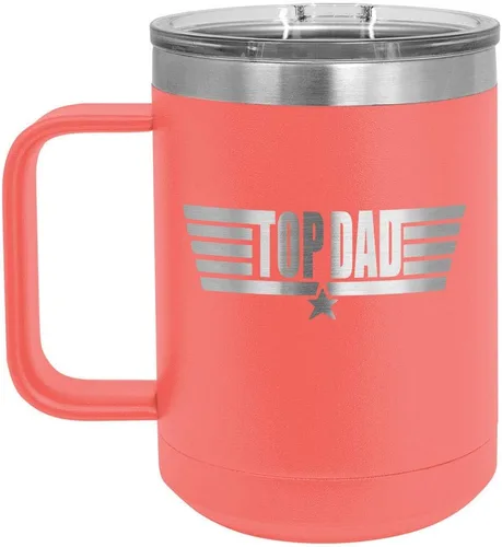 Vista 14 de TOP DAD Taza de café negra de 15 oz con tapa deslizante Taza de café de viaje aislada Ideas de regalos del día del padre de hijo o hija