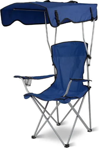 Vista 8 de TeqHome Silla de campamento con toldo de sombra, silla de césped plegable resistente con soporte para tazas, protección solar UPF 50+, silla