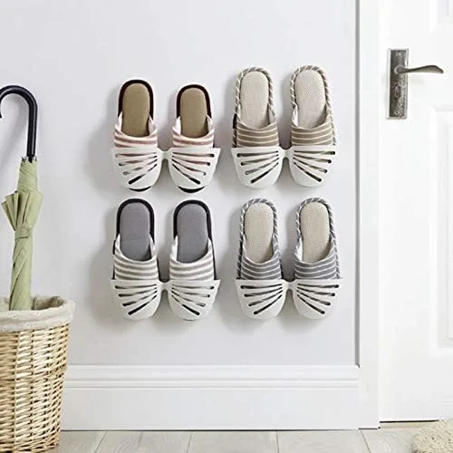 Vista 5 de TEmkin Banco de zapatos para el hogar, zapatero de pared con forma de mariposa, estante de almacenamiento de zapatos de perforación gratuito detrás