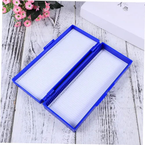 Vista 6 de SOLUSTRE Organizador de diapositivas para microscopio, tapa de caja de almacenamiento de 50 piezas, fácil de limpiar, azul marino para patología