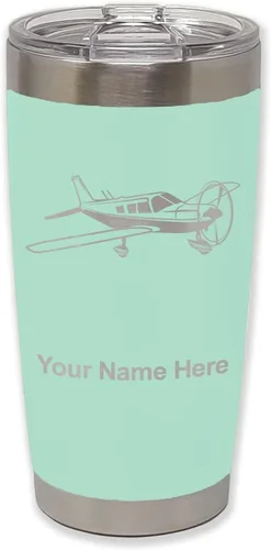 Vista 35 de LaserGram Vaso aislado al vacío de 20 onzas, avión de ala baja, grabado personalizado incluido (negro) Engraved Gift for Pilots, Vacuum Insulated