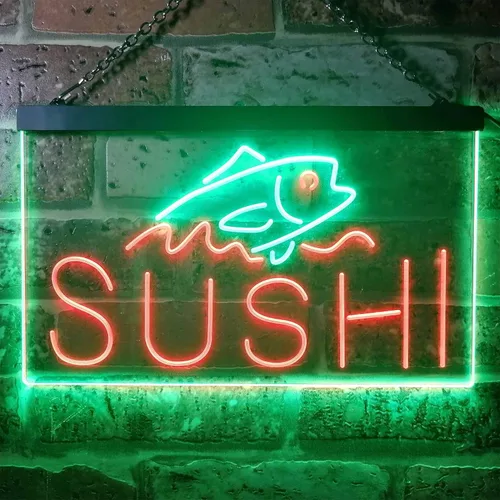 Vista 41 de ADVPRO Sushi Fish Sashimi Restaurant - Letrero de neón LED de doble color, azul y rojo, 12 x 8.5 pulgadas, st6s32-i3334-br