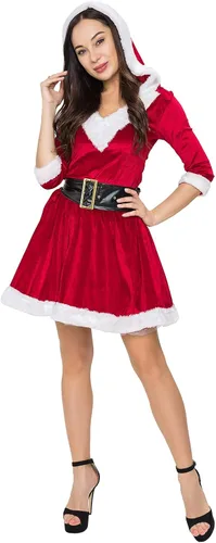 Vista 2 de Higen Disfraz de Papá Noel para mujer, disfraz de Navidad de Mrs. Claus para cosplay, Rojo