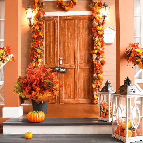 Vista 5 de SATINIOR 16 piezas de hojas de arce artificiales de otoño, ramas, decoraciones de Acción de Gracias para el hogar, hojas de otoño, tallos de arce