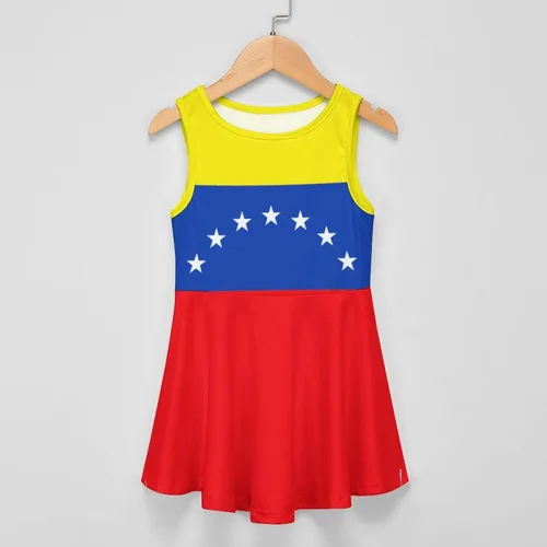 Vista 3 de Vestido de niña con la bandera de Trinidad y Tobago para verano, cuello redondo, camiseta para niños, ropa casual