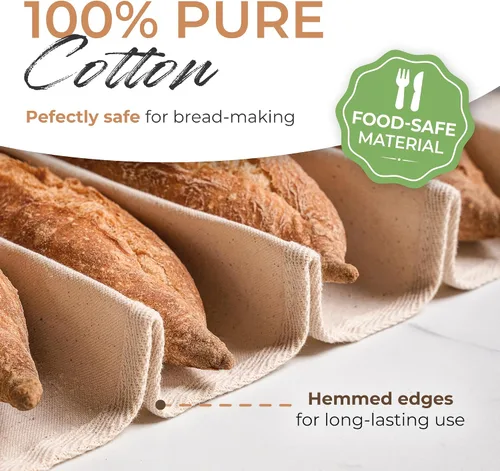 Vista 2 de Orblue Bakers Couche y Paño de Fermentación, Tela 100% Algodón para Hornear Masa de Pan, Herramienta de Moldeado para Baguettes, Hogazas, Ciabatta