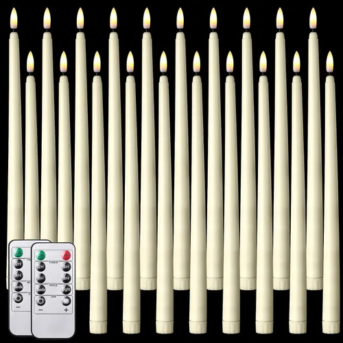 Vista 13 de Tuanse Paquete de 20 velas cónicas parpadeantes sin llama a granel con control remoto y temporizador, candelabros LED de Adviento a pilas para Beige