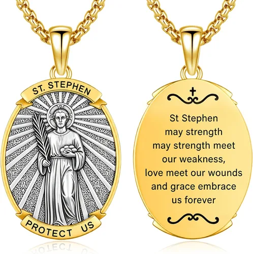 Vista 51 de Collar con colgante de amuleto de medalla de San de plata 10A-St Michael Oval