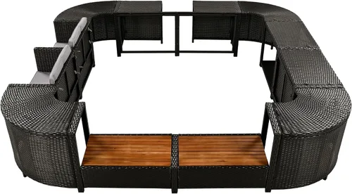 Vista 8 de P PURLOVE Spa Surround, juego de sofá cuadrilátero de ratán para patio Gris