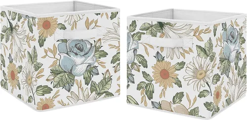 Vista 8 de Sweet Jojo Designs Cajas de almacenamiento plegables de tela con hojas florales, cajas organizadoras de juguetes para niños y bebés, juego de 2