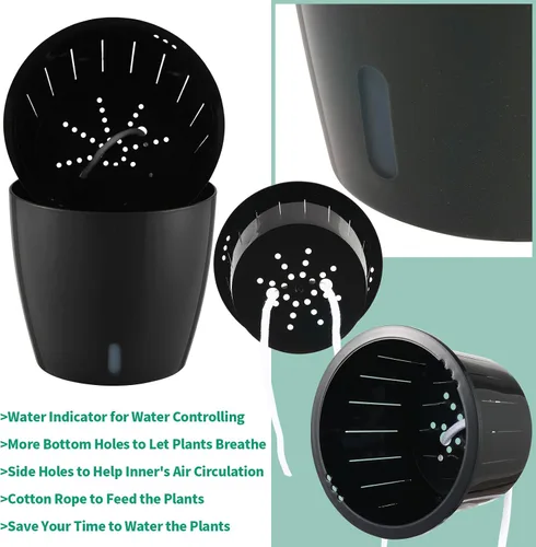 Vista 6 de Planterhoma Macetas de riego automático de 5 pulgadas para plantas de interior, 6 paquetes de macetas de violeta africana con indicador, maceta