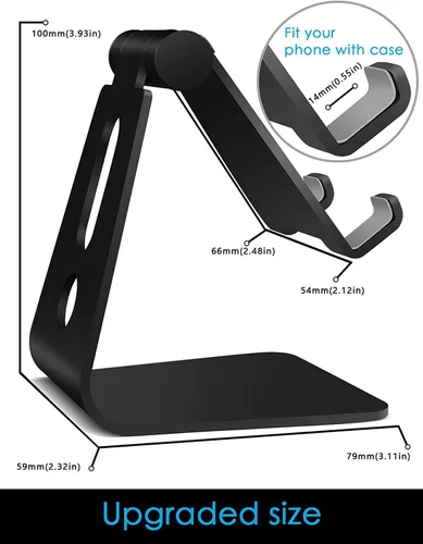 Vista 5 de Soporte ajustable para teléfono celular, soporte de escritorio de aluminio 2020 con base antideslizante y práctico puerto de carga, se adapta a