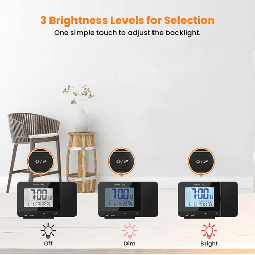 Vista 5 de SMARTRO - Reloj despertador digital de proyección para dormitorios con termómetro interior higrómetro, cargador USB, proyector de mesita de noche