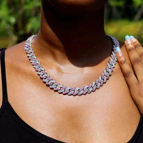 Vista 3 de loumssiy Cadena de eslabones cubanos de Miami chapada en plata para hombres y mujeres, collar cubano de Miami con diamantes para hombres, joyería