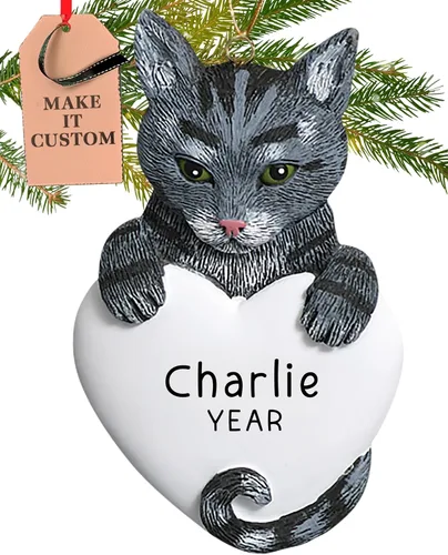 Vista 11 de Adorno personalizado de gato calicó 2026 Adornos de Navidad para mascotas grabados con láser las 24 horas Regalo de recuerdo de corazón
