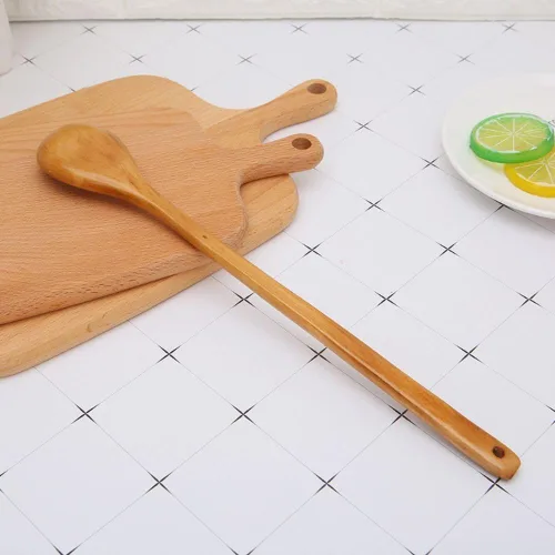 Vista 3 de Cuchara de madera, cuchara grande de mango largo, cuchara de sopa, arroz, postre, utensilios de cocina, cubiertos para niños, cuchara de té